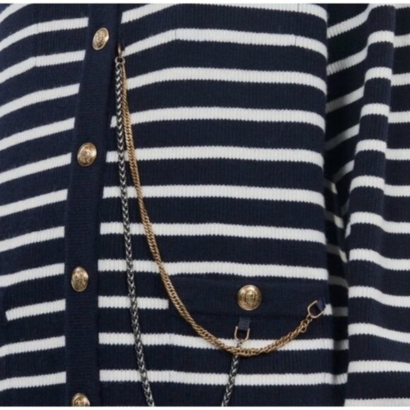 NWT The Kooples‎ Crew Neck Cardigan 100% Wool Blue White Stripe MSRP $525 - Picture 9 of 13